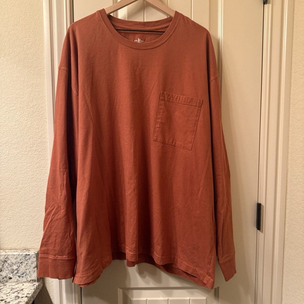 John Blair Mens 4XL Long Sleeve Pocket T-Shirt Burnt Orange 100% Cotton Big Tall